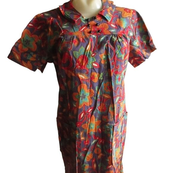 Vintage Housedress 1960's Dress MCM 8 Medium 50's Handmade Chore Pockets Zipback - Picture 2 of 9